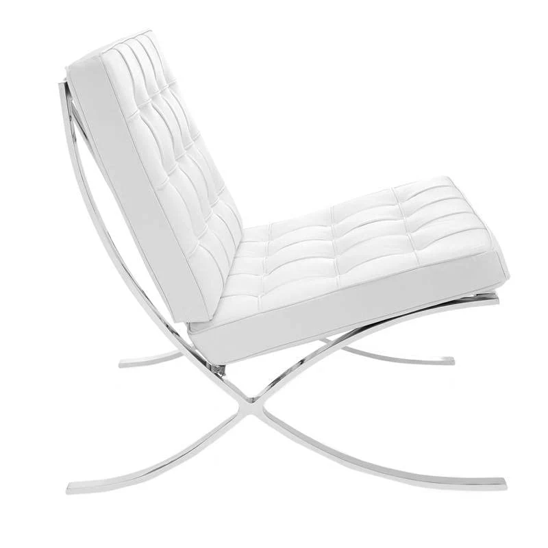 Furnwise Fauteuil de salon moderne en cuir avec cadre en acier inoxydable poli (blanc)