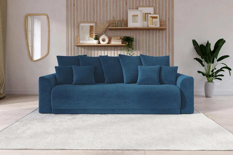 BAÏTA Canapé Droit Convertible Nova 3 Places en Velours côtelé Bleu Cobalt