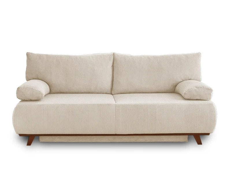 Best Mobilier - Canapé Convertible avec Coffre Cristal en Velours Côtelé - Canapé Lit - Sofa Beige 3 Places - Salon
