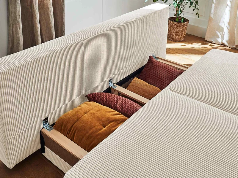 Best Mobilier - Canapé Convertible avec Coffre Cristal en Velours Côtelé - Canapé Lit - Sofa Beige 3 Places - Salon