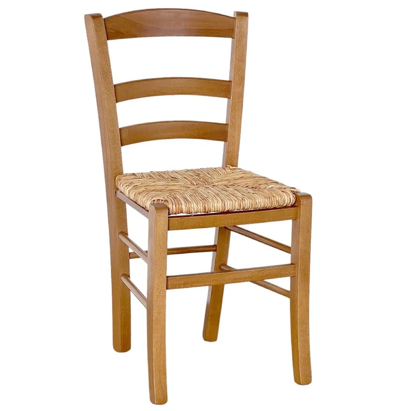 OKAFFAREFATTO MADDALONI Chaise de salle à manger cuisine restaurant auberge maison en bois paysana noyer clair avec siège en paille de riz