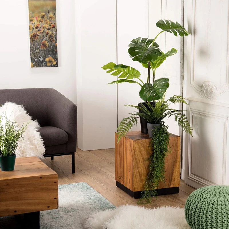 MACABANE Sam - Table d'appoint carrée 38x38cm Bois Suar piètement Noir
