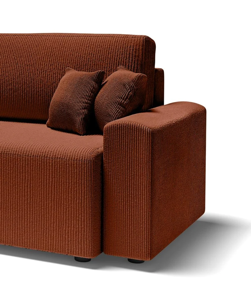 BAÏTA Canapé Droit Milo Convertible Velours côtelé Terracotta 3 Places