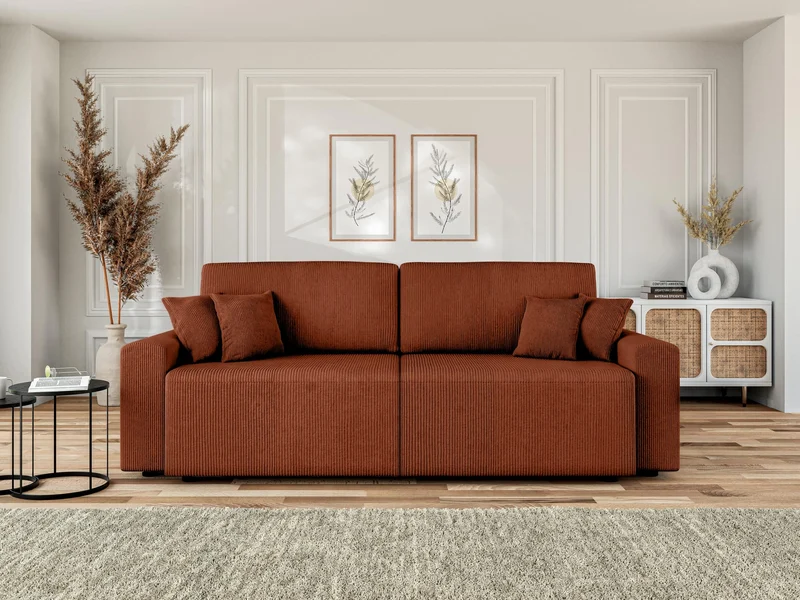 BAÏTA Canapé Droit Milo Convertible Velours côtelé Terracotta 3 Places