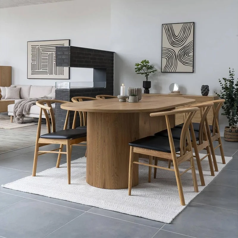 AltoBuy Ankara - Table Repas Ovale Pieds Relief MDF Effet Bois Naturel