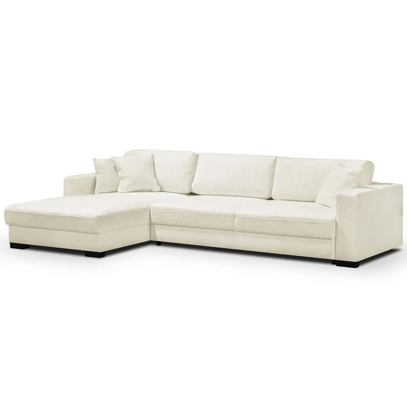 HOMIFAB Canapé d'angle à Gauche Convertible 5 Places en Tissu Bouclette Beige - Robin