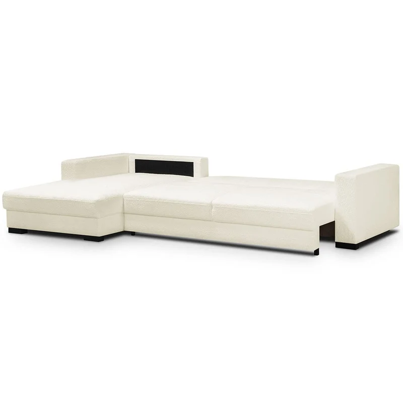 HOMIFAB Canapé d'angle à Gauche Convertible 5 Places en Tissu Bouclette Beige - Robin