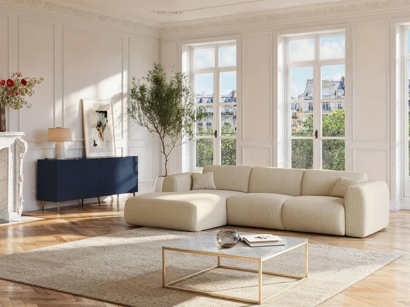 Vente-unique - Grand canapé d'angle Gauche en Tissu texturé Beige POGNI de Maison Céphy