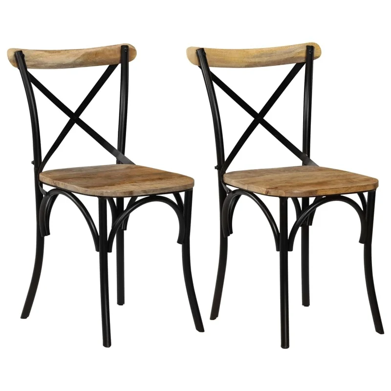 vidaXL 2X Bois Manguier Solide Chaise à Dossier Croisé Noir Chaise de Cuisine