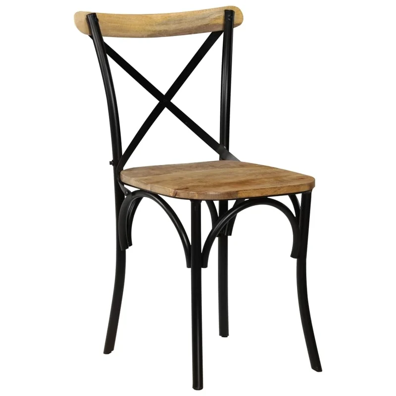 vidaXL 2X Bois Manguier Solide Chaise à Dossier Croisé Noir Chaise de Cuisine