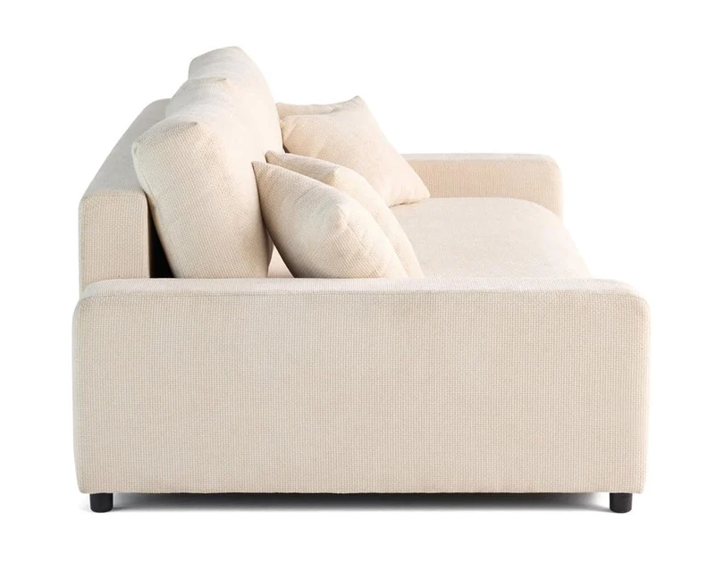 Lisa Design - Pivoine - canapé Droit 3 Places - Convertible avec Coffre - en Velours texturé, Beige