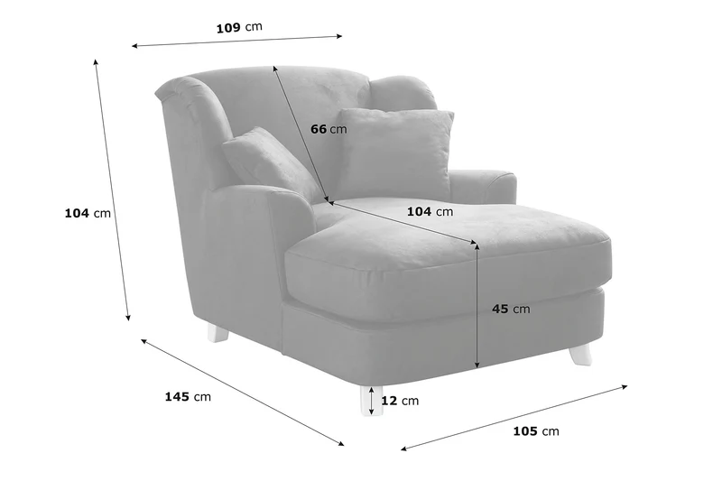 CAVADORE Assado Grand Fauteuil Rembourré XXL avec Pieds en Bois, Grande Assise Et 2 Coussins Décoratifs, 109 x 104 x 145 cm, Tissu Plat, Gris Clair