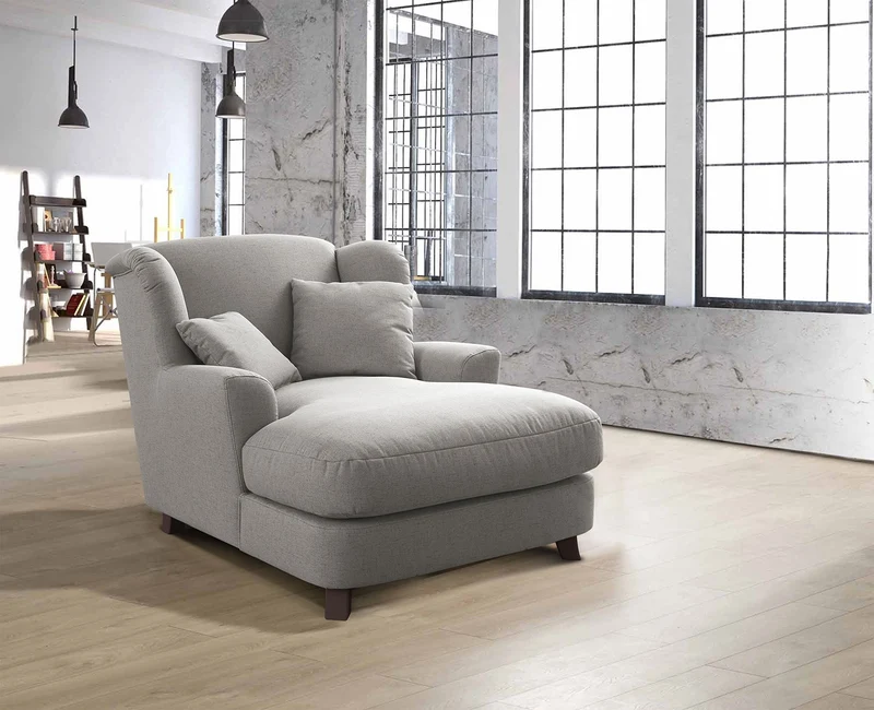 CAVADORE Assado Grand Fauteuil Rembourré XXL avec Pieds en Bois, Grande Assise Et 2 Coussins Décoratifs, 109 x 104 x 145 cm, Tissu Plat, Gris Clair