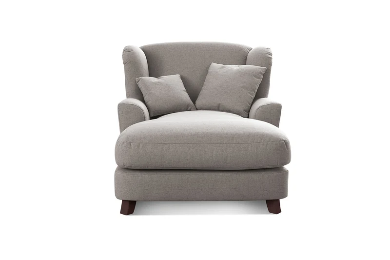 CAVADORE Assado Grand Fauteuil Rembourré XXL avec Pieds en Bois, Grande Assise Et 2 Coussins Décoratifs, 109 x 104 x 145 cm, Tissu Plat, Gris Clair