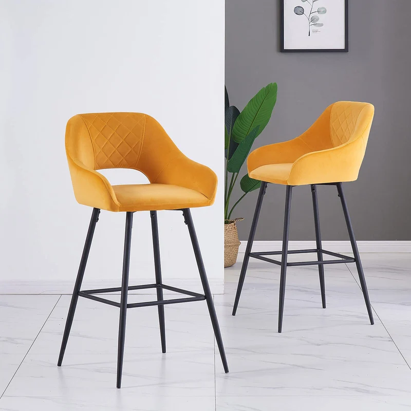 JaHECOME Tabourets de Bar avec Dossier, Accoudoirs et Repose-Pieds,Chaises de Bar Roubourés, Pieds en Métal Chaises pour Salon, Bistrots (2, Jaune)