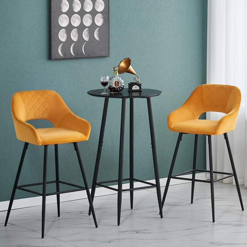 JaHECOME Tabourets de Bar avec Dossier, Accoudoirs et Repose-Pieds,Chaises de Bar Roubourés, Pieds en Métal Chaises pour Salon, Bistrots (2, Jaune)