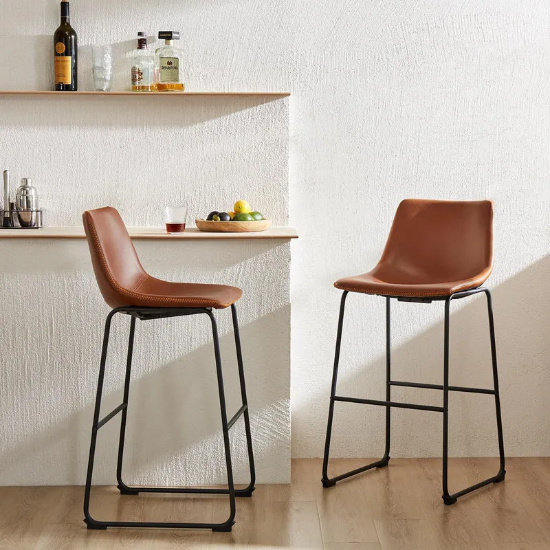 NEWBULIG Counter Height Lot de 2 tabourets de Bar avec Dossier en Cuir Matel pour Bar, bistrot, café, Cuisine, Hauteur d'assise 74 cm, Marron Whisky