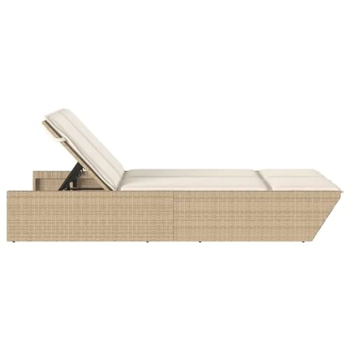 Gecheer Chaise Longue Double avec Coussins Beige résine tressée, Bain de Soleil inclinable de Jardin Exterieur, Dossier Réglable Lit de Jardin Transat de Plage Relax
