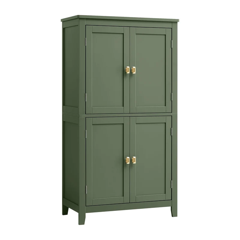 VASAGLE Armoire de Salle de Bain, Meuble de Rangement, Placard de Cuisine avec 4 Portes, Étagères Réglables, 30 x 60 x 110 cm, Vert Forêt BBC552C01