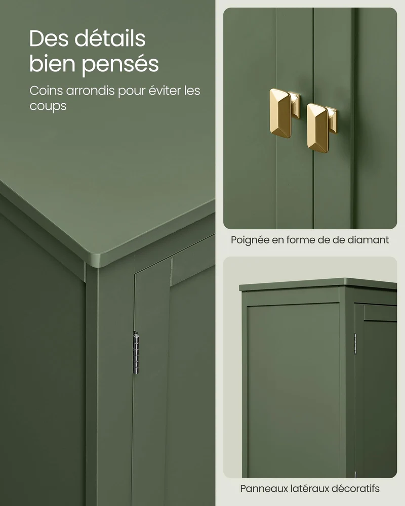 VASAGLE Armoire de Salle de Bain, Meuble de Rangement, Placard de Cuisine avec 4 Portes, Étagères Réglables, 30 x 60 x 110 cm, Vert Forêt BBC552C01