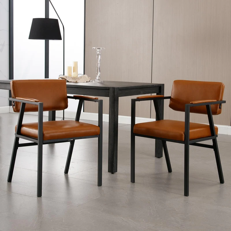 chairus Chaise de Cuisine Lot de 2 Chaise Salle à Manger en Cuir PU Fauteuil Salon Moderne Chaise de Salon avec Accoudoirs, Marron