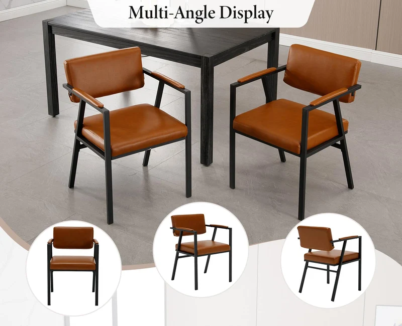 chairus Chaise de Cuisine Lot de 2 Chaise Salle à Manger en Cuir PU Fauteuil Salon Moderne Chaise de Salon avec Accoudoirs, Marron