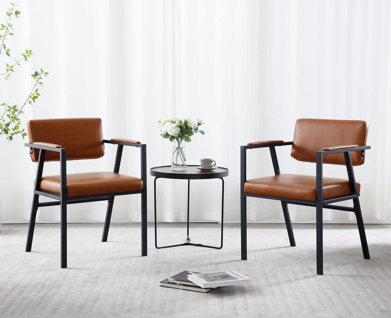 chairus Chaise de Cuisine Lot de 2 Chaise Salle à Manger en Cuir PU Fauteuil Salon Moderne Chaise de Salon avec Accoudoirs, Marron