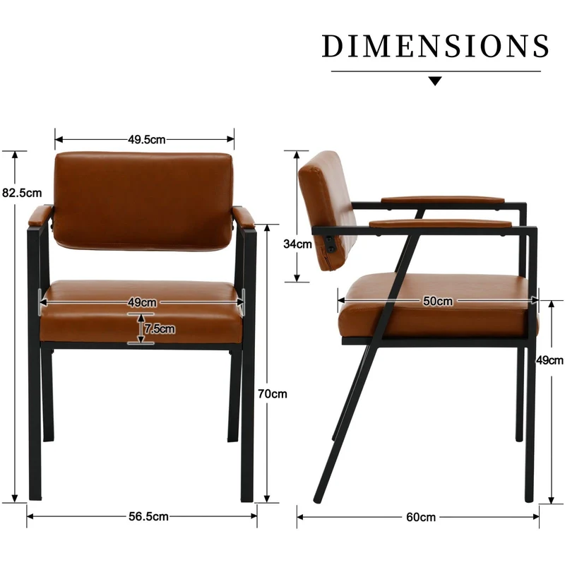 chairus Chaise de Cuisine Lot de 2 Chaise Salle à Manger en Cuir PU Fauteuil Salon Moderne Chaise de Salon avec Accoudoirs, Marron