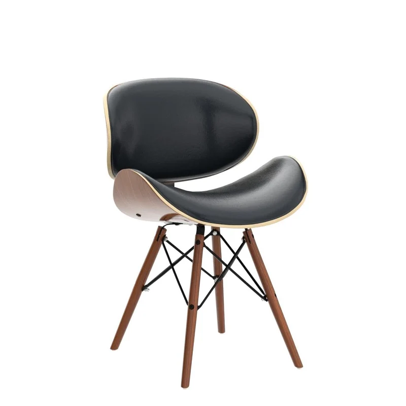 folkbury Chaise de Bureau Style Retro en Similicuir avec Pieds en Bois Finition Noyer (Noir)