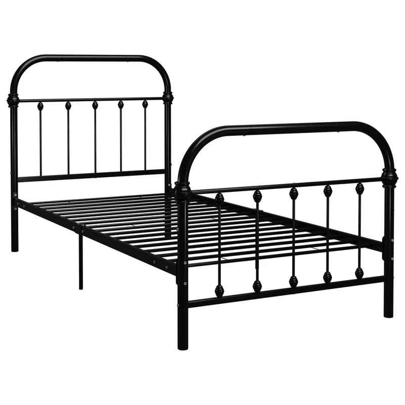 vidaXL Cadre de Lit Sommier à Lattes Lit Simple Lit Adulte Cadre à Lattes sur Pied Chambre à Coucher Maison Intérieur Noir Métal 100x200 cm