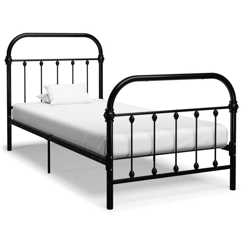 vidaXL Cadre de Lit Sommier à Lattes Lit Simple Lit Adulte Cadre à Lattes sur Pied Chambre à Coucher Maison Intérieur Noir Métal 100x200 cm