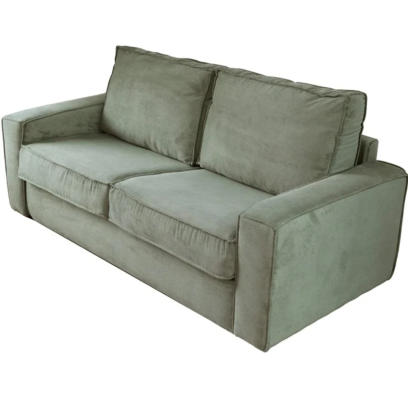 HOMIFAB Canapé Convertible 3 Places en Velours Fines côtes Vert - Ouverture Express - Couchage Quotidien - Matelas HD 140 x 190 - Mattia