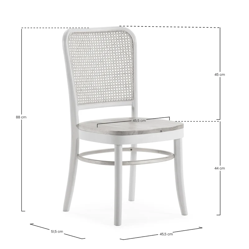 HOMN LIVING Pack de 2 chaises Vesta en Blanc, Bois Massif, 45 cm (Largeur) 51 cm (Profondeur) 88 cm (Hauteur)