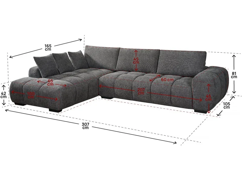Habitat et Jardin Canapé d'angle Tissu Monceau - 3 Places - Gris