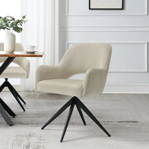 Lot de 2 Chaise de Salle à Manger Pivotante: Chaises Velours Salle à Manger avec Accoudoirs et Mémoire de Position - Pieds Métal Design Moderne & Confortable (Beige, 2er)