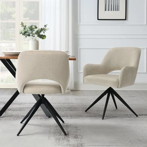 Lot de 2 Chaise de Salle à Manger Pivotante: Chaises Velours Salle à Manger avec Accoudoirs et Mémoire de Position - Pieds Métal Design Moderne & Confortable (Beige, 2er)