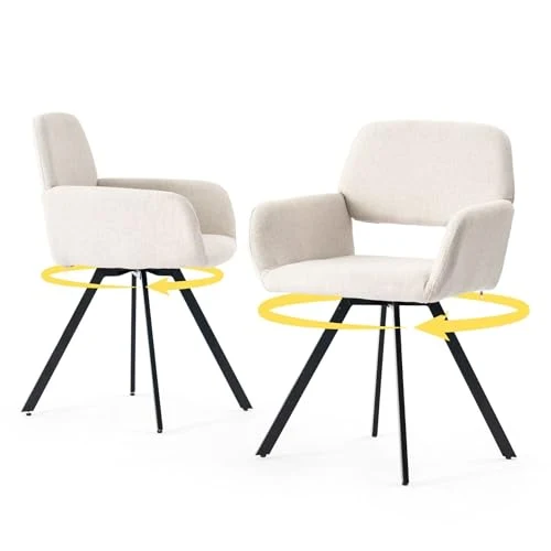 39F Furniture Dream Lot de 2 chaises de Bureau Modernes Beiges, Design pivotant, Fauteuil rembourré à 360° pour Cuisine, Bureau, Salon, Beige, 57 x 53 x 81,5 cm