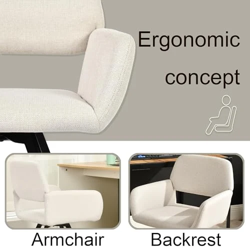 39F Furniture Dream Lot de 2 chaises de Bureau Modernes Beiges, Design pivotant, Fauteuil rembourré à 360° pour Cuisine, Bureau, Salon, Beige, 57 x 53 x 81,5 cm