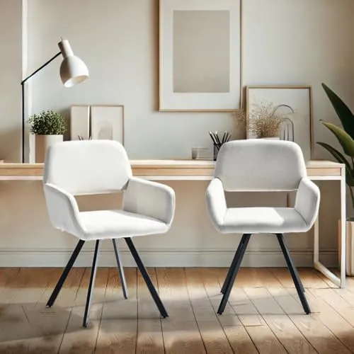 39F Furniture Dream Lot de 2 chaises de Bureau Modernes Beiges, Design pivotant, Fauteuil rembourré à 360° pour Cuisine, Bureau, Salon, Beige, 57 x 53 x 81,5 cm