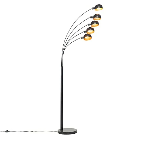 Qazqa sixties - Lampadaire - 5 lumière - H 1980 mm - Noir et Or - Design - éclairage intérieur - Salon I Chambre