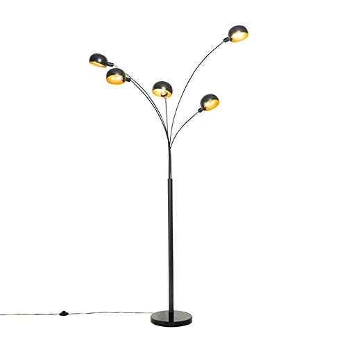 Qazqa sixties - Lampadaire - 5 lumière - H 1980 mm - Noir et Or - Design - éclairage intérieur - Salon I Chambre