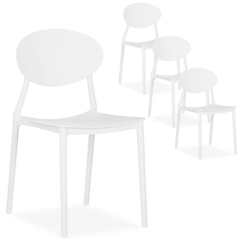 Homestyle4u Lot de 4 chaises de Jardin Blanches, chaises de Cuisine en Plastique, chaises empilables, Chaise de Balcon, Chaise d'extérieur