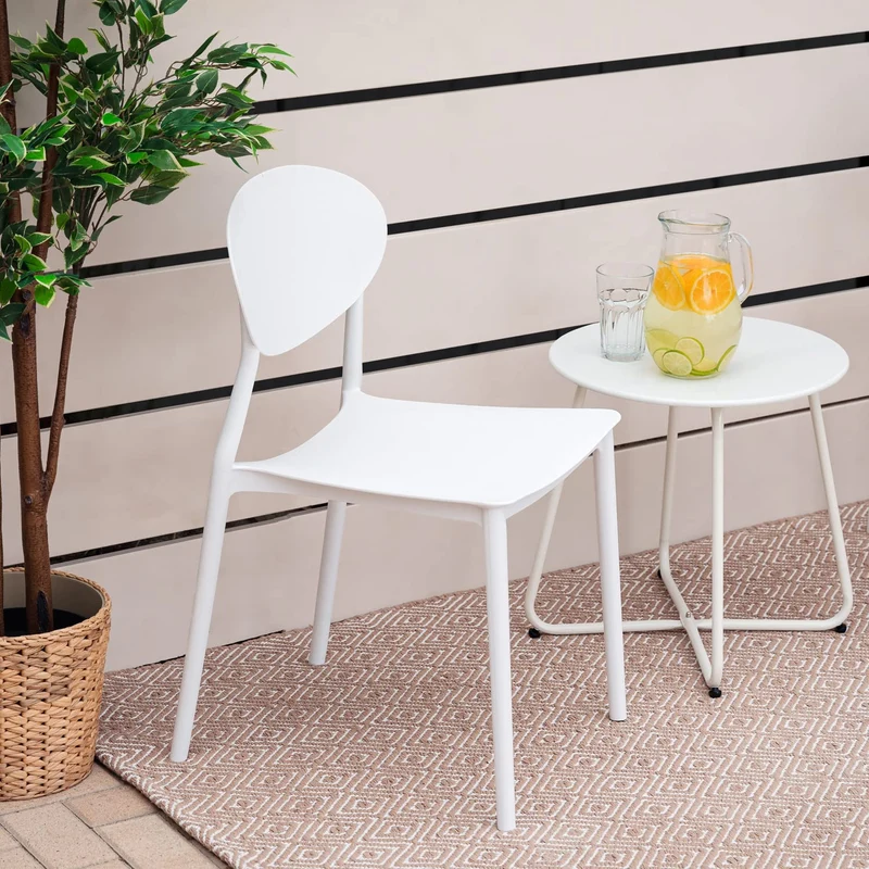 Homestyle4u Lot de 4 chaises de Jardin Blanches, chaises de Cuisine en Plastique, chaises empilables, Chaise de Balcon, Chaise d'extérieur
