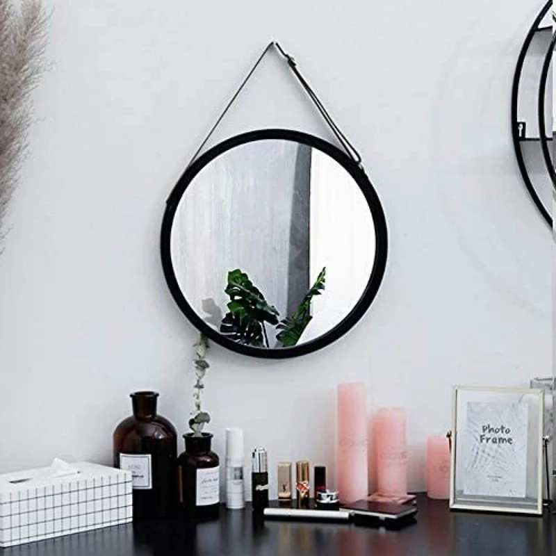 Daoyuan Miroir Mural Miroir de Salle de Bain Rond décoratif Suspendu Miroir Noir élégant et élégant Miroir de Maquillage Nordique