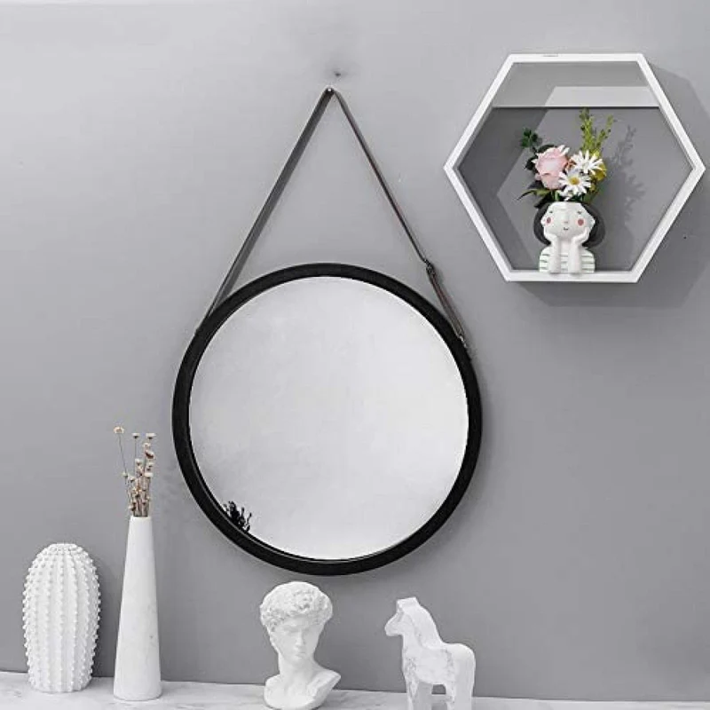 Daoyuan Miroir Mural Miroir de Salle de Bain Rond décoratif Suspendu Miroir Noir élégant et élégant Miroir de Maquillage Nordique