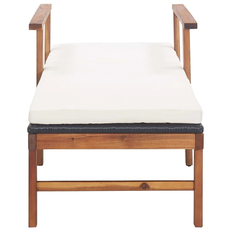 vidaXL Chaise Longue et Coussin Jardin Bain de Soleil de Patio Transat de Terrasse Extérieur Piscine Résine Tressée Noir Bois d'Acacia