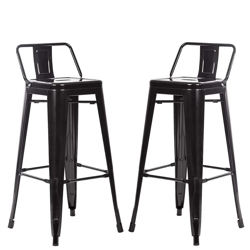 FDW Lot de 2 tabourets de Bar empilables en métal à Hauteur réglable de 76,2 cm, chaises de Cuisine, de terrasse, de Salle à Manger, tabourets de Bar Style Tolix, Noir