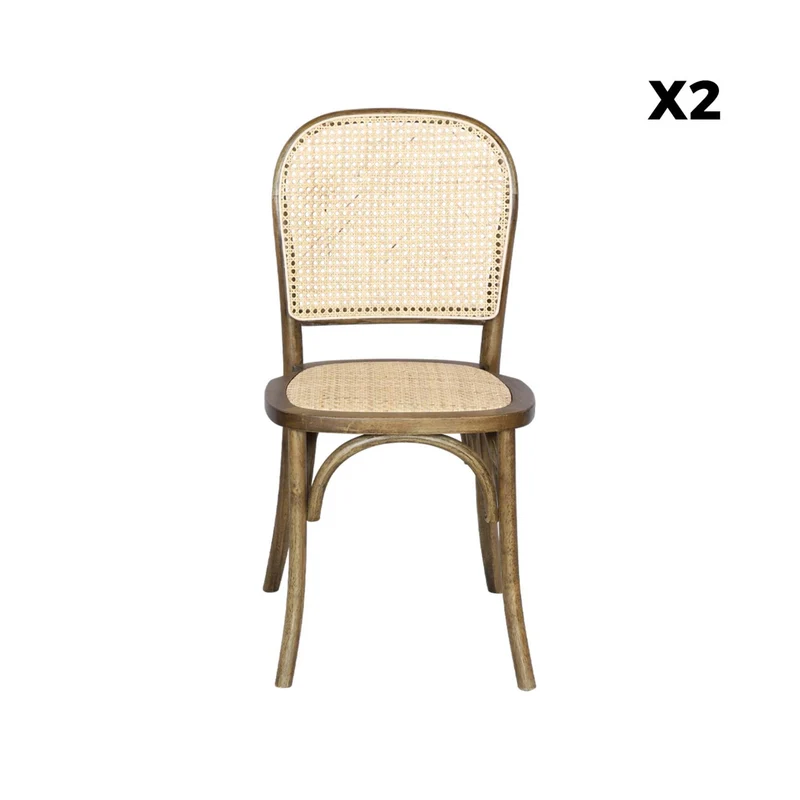 sweeek - Lot de Deux chaises Vintage en Bois Marron Vieilli avec Assise et Dossier en rotin