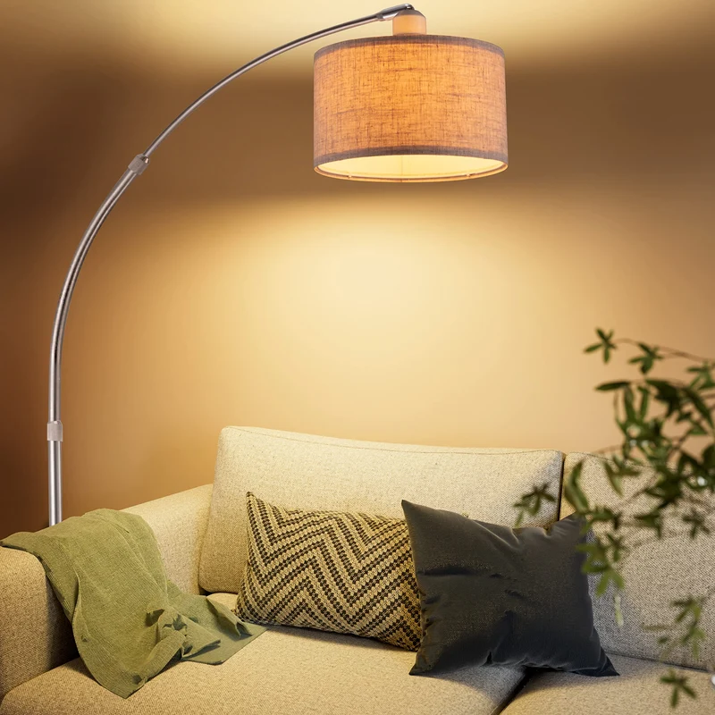 Monzana Lampe à arc Lin socle en marbre abat-jour réglable 150-175 cm interrupteur pied E27 salon lampe à arc lampe sur pied