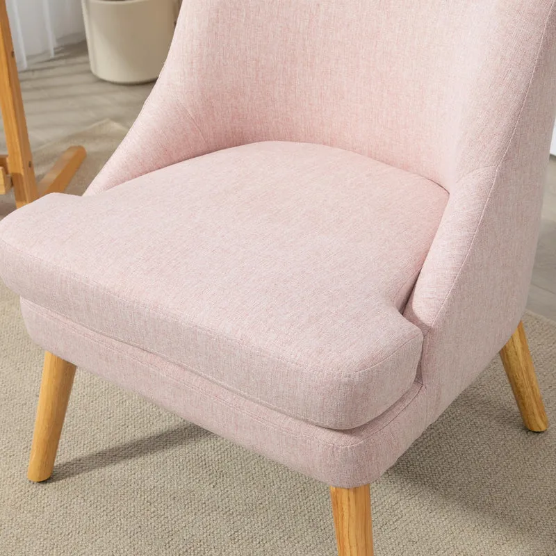 HOMCOM Fauteuil Lounge avec Aspect Lin, accoudoirs, rembourré Fauteuil Relax avec Pieds en Bois, pour Salon, Chambre, Rose